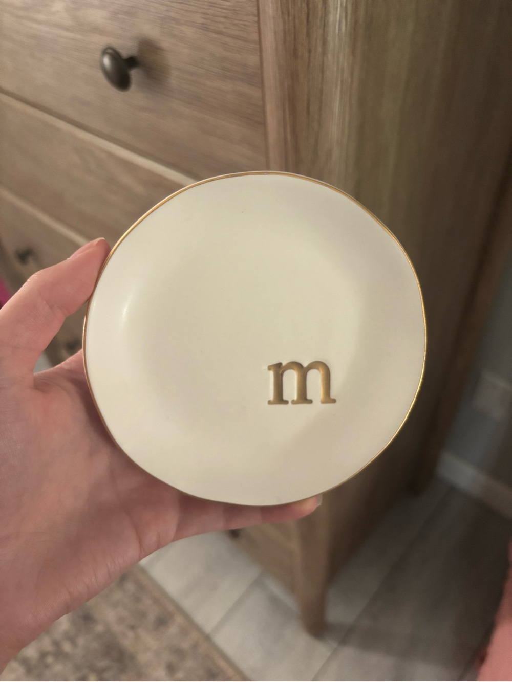 Monogram Ceramic Trinket Dish with Gold Trim - Cream